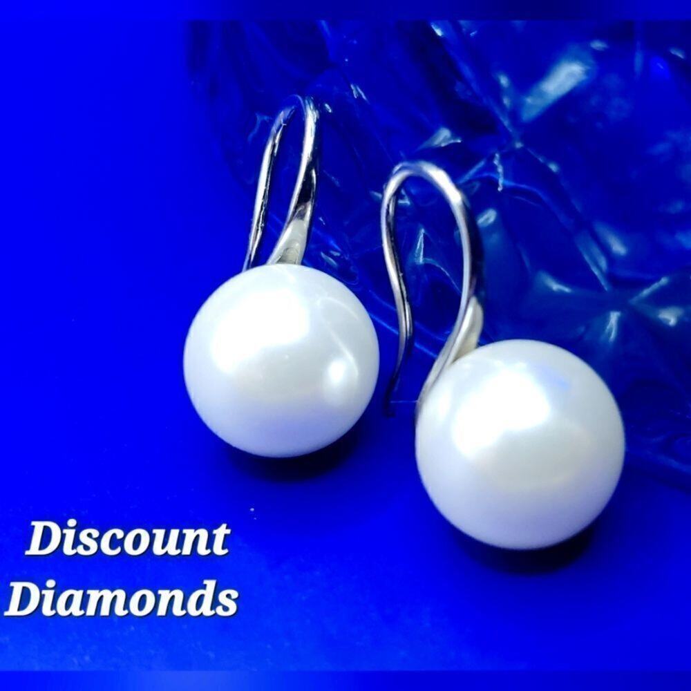 White South Sea Shell Pearl  French Hook Earrings 925 Silver